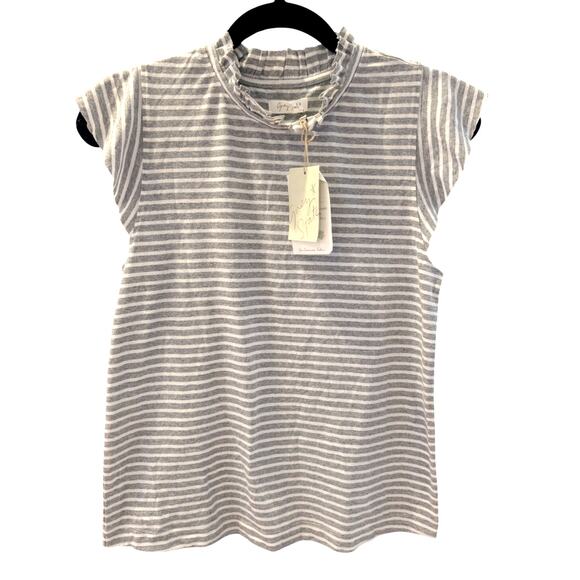 Grey State Mollie Tee NWT Grey White Striped XS S Basic Cotton Eco Friendly - Picture 1 of 5